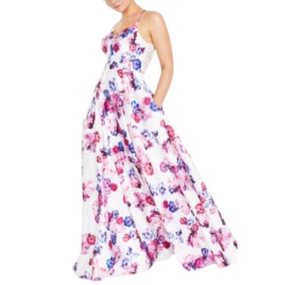 Floral Spaghetti Strap Full Length Fit and Flare Dress Size 1 New with Tags - Picture 1 of 5